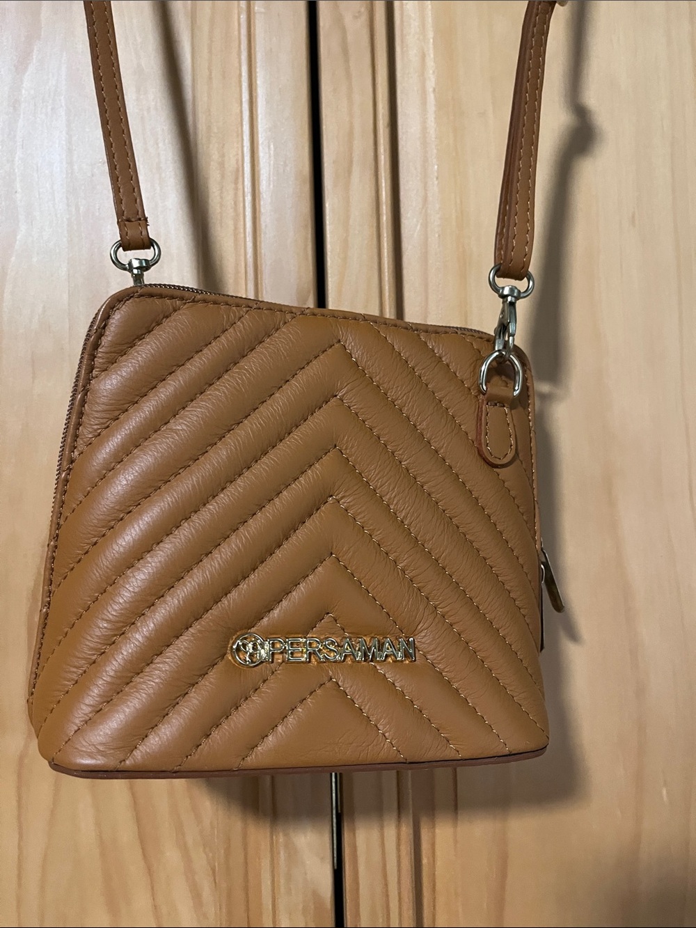 Persaman New York Quilted Crossbody Bag in Tan